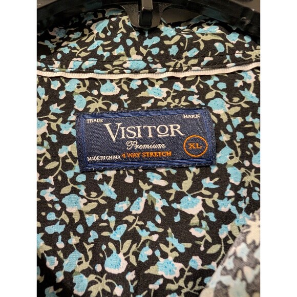 Visitor Premium 4-Way Stretch Floral Shirt Men’s XL Blue Black Button Front - Picture 6 of 9